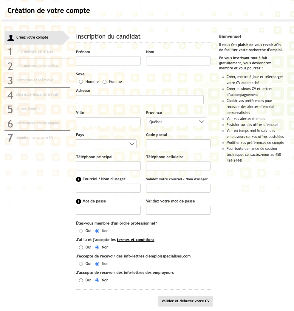 Image du formulaire du CV automatisé