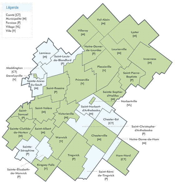 Carte de la Commission scolaire des Bois-Francs